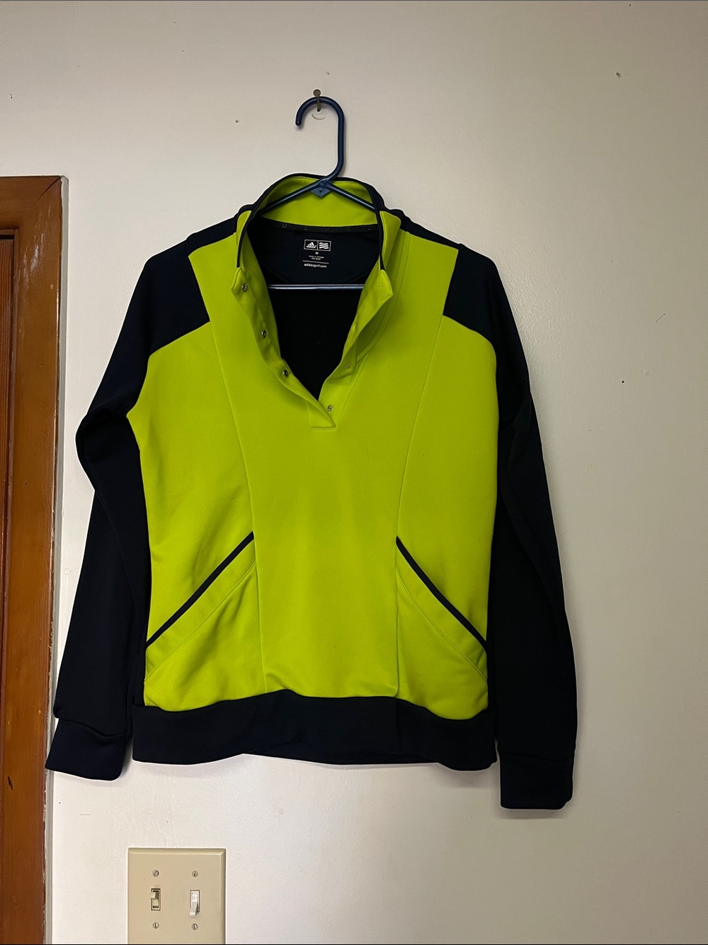 adidas Navy Golf Jacket with Neon Yellow Sleeve Logo
